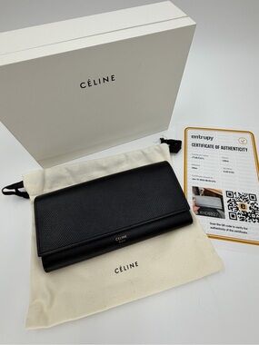 Celine Black Flap Wallet Full Set w/Box, Dust Bag, Inserts, and  Entrupy COA